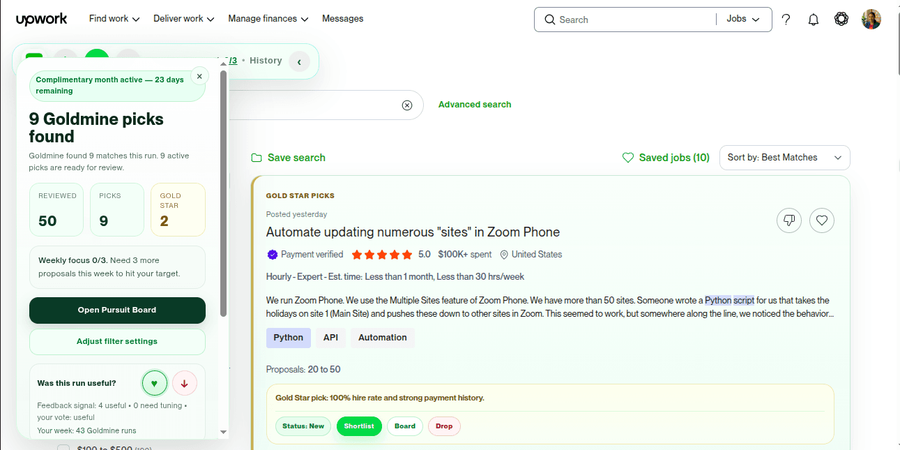 Goldmine filtered search results with highlighted picks