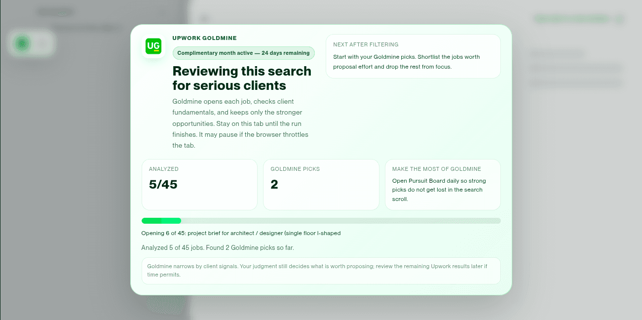Goldmine filtering progress panel in light theme