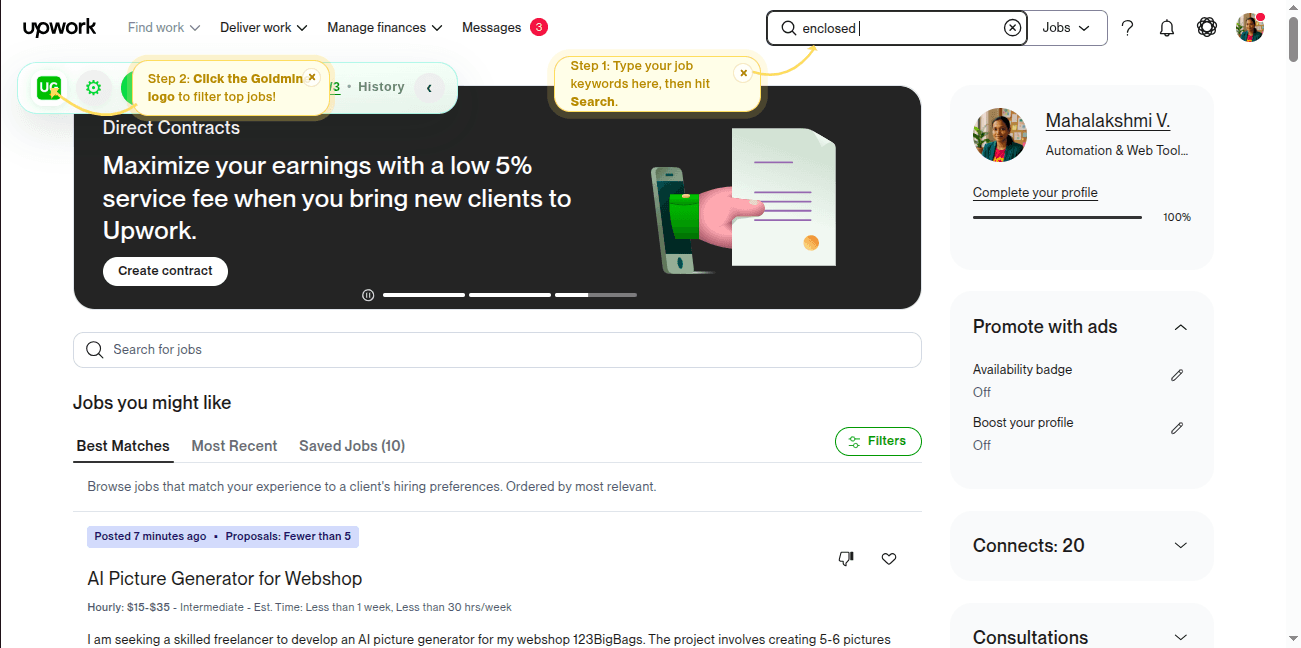 Start from a focused Upwork search